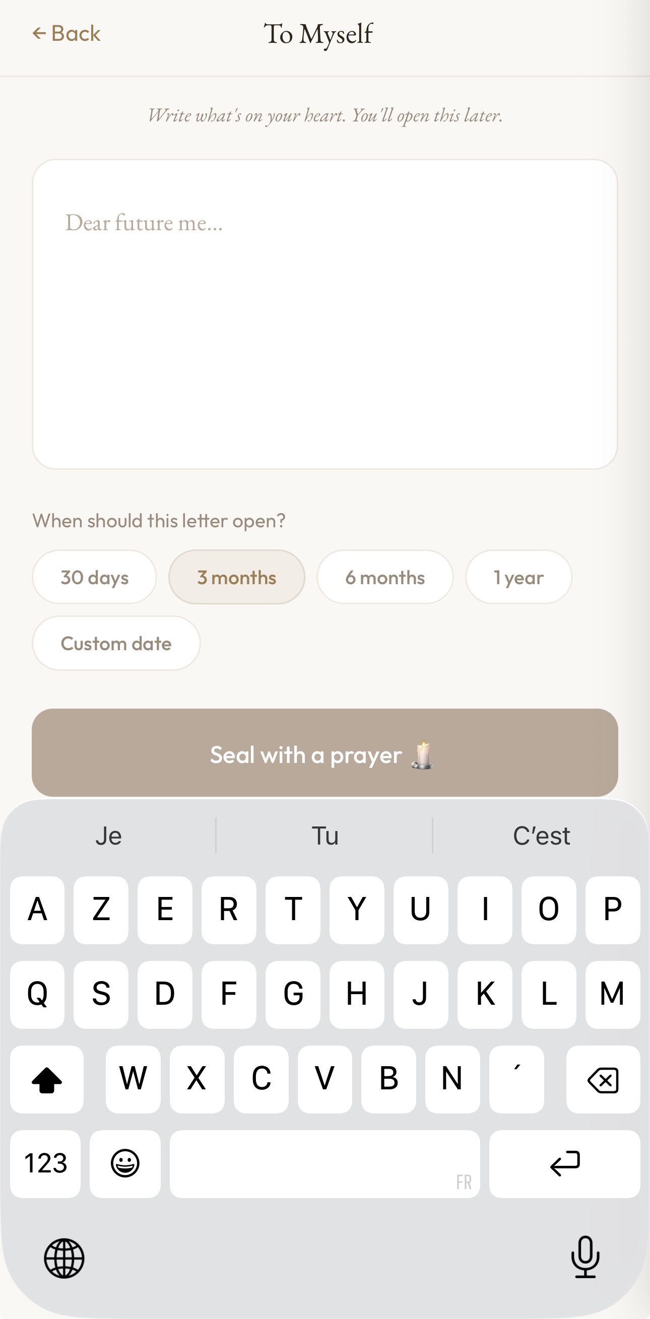 Screenshot of the Letter to Myself feature in the Still app